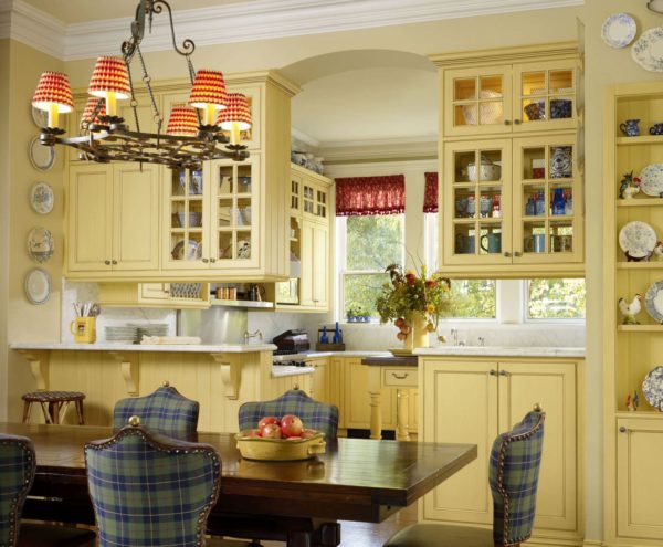 french breakfast room and kitchen featuring banana cabinets and carolina upholstery