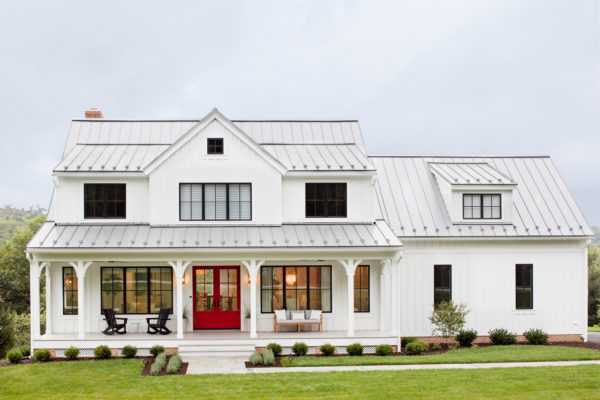inspiration for a country white wood house and stylish black windows