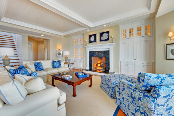 royal blue upholstery and accents for a royal living room with timeless appeal