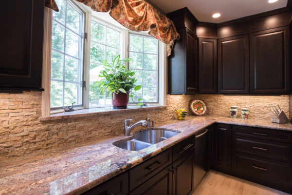 try a tuscan-style interior blending elegance and a touch of rustic with this granite ledge on bay window