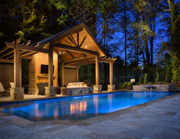 wood cabana for a traditional looking pool house with bathroom and stylish pergolas