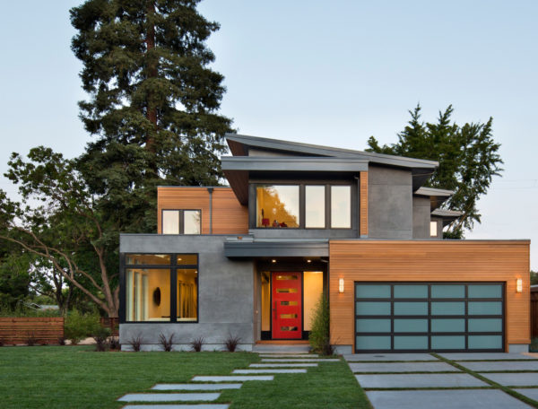 include horizontal windows on the red door for a contemporary and unique house