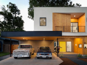 support wide carport with tiny posts for a contemporary front of house appeal