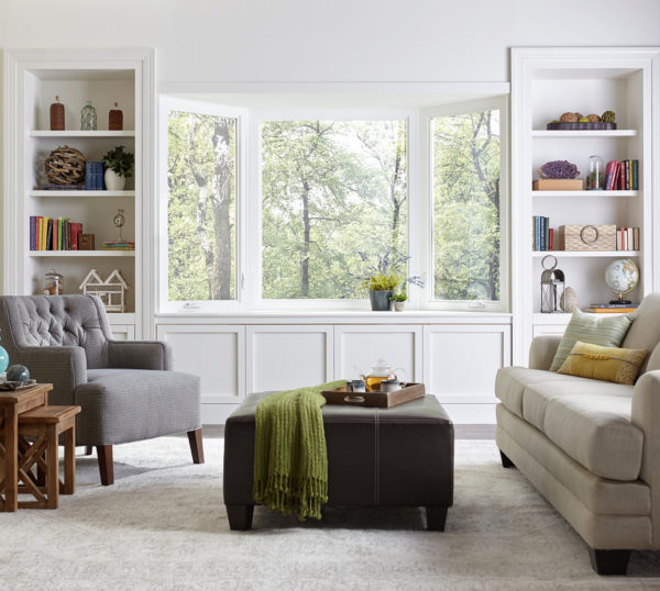 complement a bay window with built-in shelves for the ultimate bibliophile's living room