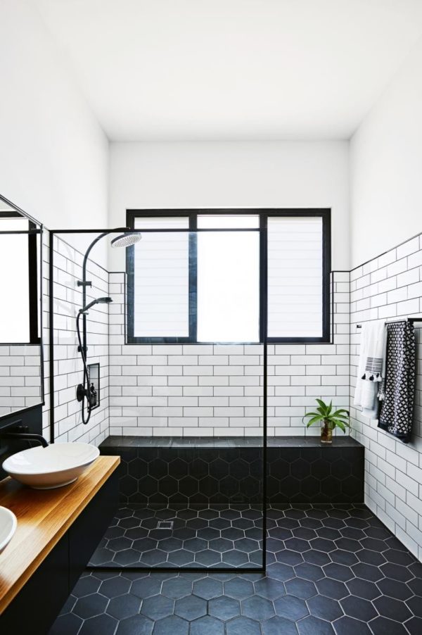 Subway Tile With Black Grout, Black Floor Tile Bathroom