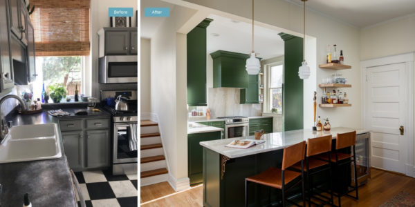 before and after: create a picturesque breakfast bar in your new open concept kitchen and dining room