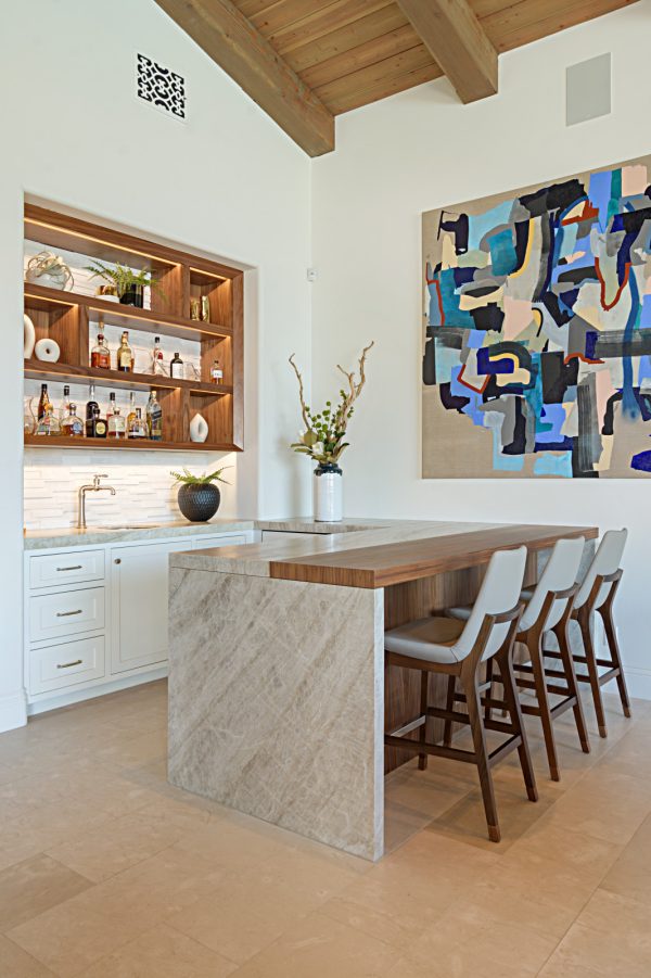 go for modern minimalist ideas for your small wet bar with an open bar concept
