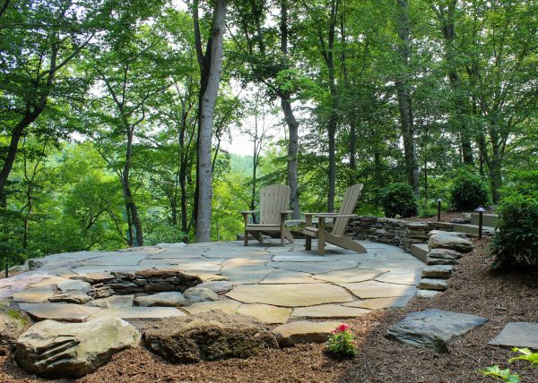 build a retaining wall fire pit with rugged steppingstones in the woods for a magical spot to hang out in