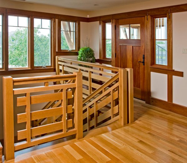 build a craftsman inspired indoor horizontal and vertical wood stair railing design for a cozy mountain retreat vibe