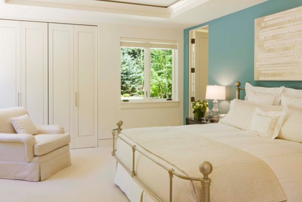 create a striking teal accent wall with spa by sherwin williams in a tranquil white bedroom