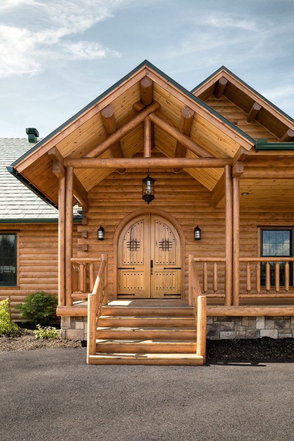 make a rustic entry for your log cabin with arched double front doors