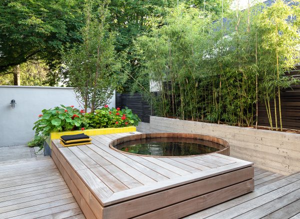 zen bathworks hot tub can complete the contemporary appeal of a small backyard with no grass