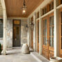 this rustic country estate features indiana limestone front porch tile and dark bronze french doors